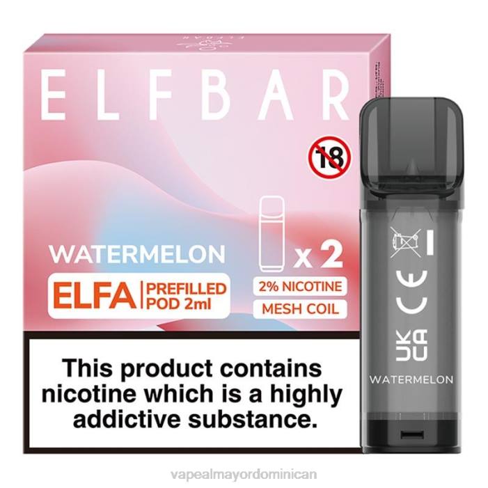X82D318 - liquido de vape al por mayor en República Dominicana sandía ELFBAR Elfa cápsula precargada - 2 ml - 20 mg (paquete de 2)