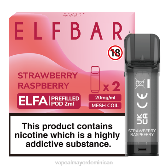 X82D321 - vape al mayor Dominican frambuesa fresa ELFBAR Elfa cápsula precargada - 2 ml - 20 mg (paquete de 2)