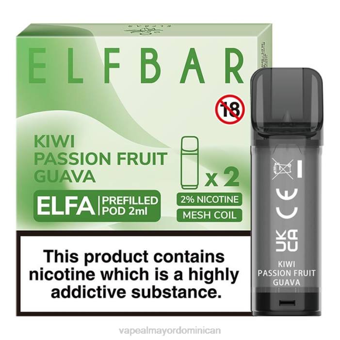 X82D326 - distribuidor vapeo al por mayor kiwi maracuyá guayaba ELFBAR Elfa cápsula precargada - 2 ml - 20 mg (paquete de 2)