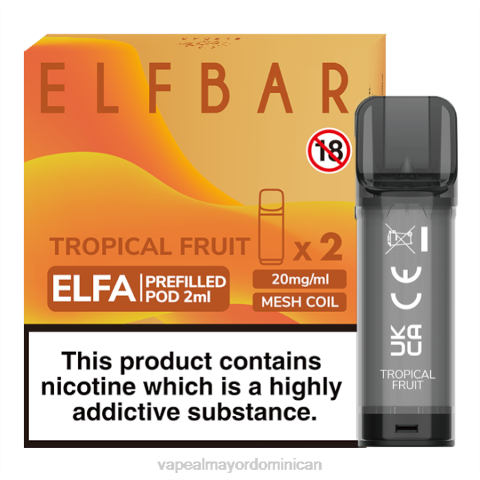 X82D328 - liquido de vape al por mayor en República Dominicana fruta tropical ELFBAR Elfa cápsula precargada - 2 ml - 20 mg (paquete de 2)