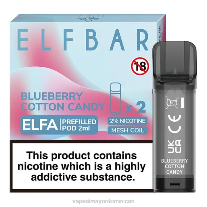 X82D331 - vape al mayor Dominican algodón de azúcar de arándanos ELFBAR Elfa cápsula precargada - 2 ml - 20 mg (paquete de 2)