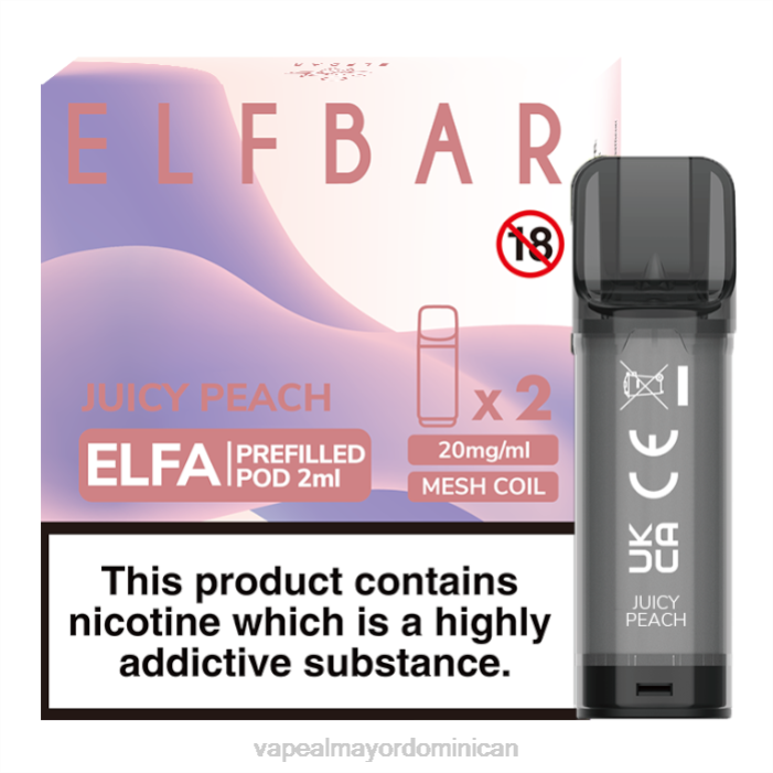 X82D332 - tienda de vapeo al por mayor Durazno jugoso ELFBAR Elfa cápsula precargada - 2 ml - 20 mg (paquete de 2)