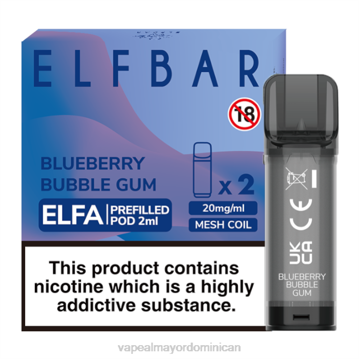 X82D333 - mayorista vapeo chicle de arándanos ELFBAR Elfa cápsula precargada - 2 ml - 20 mg (paquete de 2)