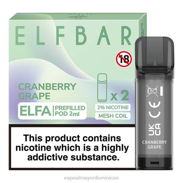 X82D334 - vape desechable uva de arándano ELFBAR Elfa cápsula precargada - 2 ml - 20 mg (paquete de 2)