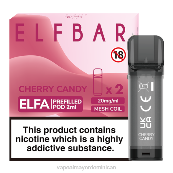 X82D338 - liquido de vape al por mayor en República Dominicana caramelo de cereza ELFBAR Elfa cápsula precargada - 2 ml - 20 mg (paquete de 2)
