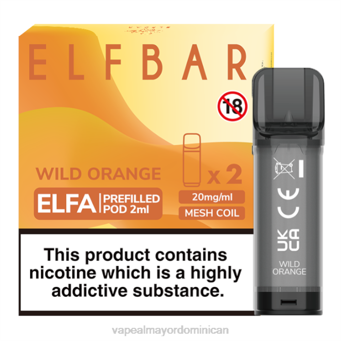 X82D340 - tienda de vapeo al por mayor República Dominicana naranja salvaje ELFBAR Elfa cápsula precargada - 2 ml - 20 mg (paquete de 2)