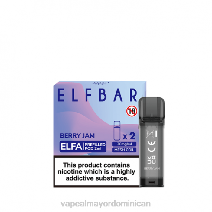 X82D341 - vape al mayor Dominican mermelada de bayas ELFBAR Elfa cápsula precargada - 2 ml - 20 mg (paquete de 2)