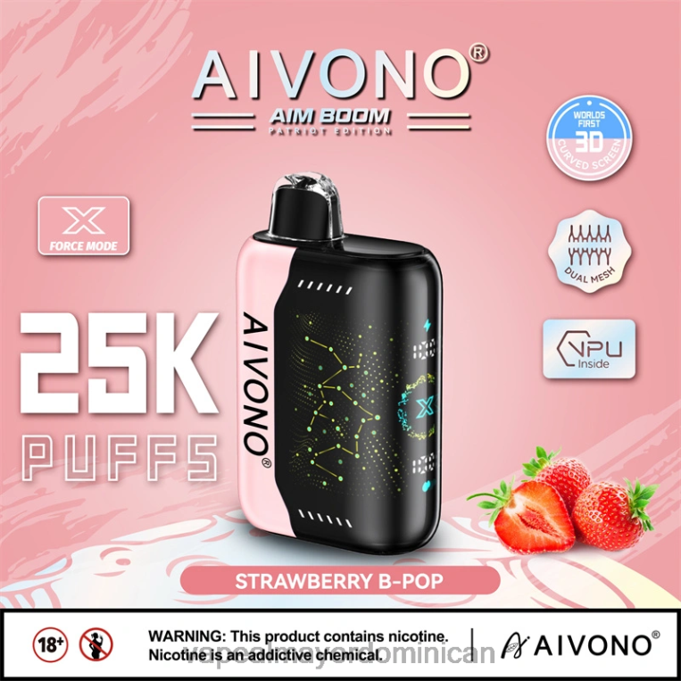Tienda De Vapeo Al Por Mayor República Dominicana ZFFP0352 Aivono AIM BOOM 25000 b-pop de fresa