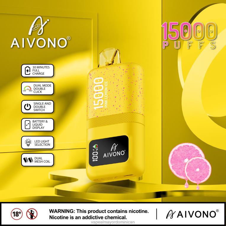 Vape Al Mayor Dominican ZFFP061 Aivono AIM magic 15000 hielo de limon rosa