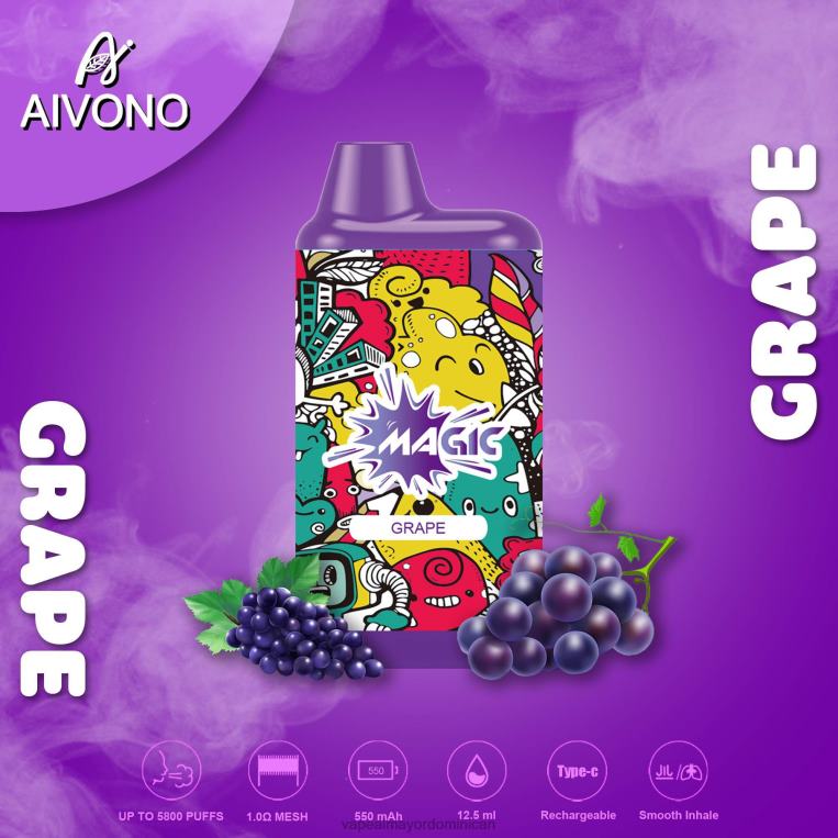 Tienda De Vapeo Al Por Mayor República Dominicana ZFFP092 Aivono AIM MAGIC cigarrillo de caja de 5800 bocas uva