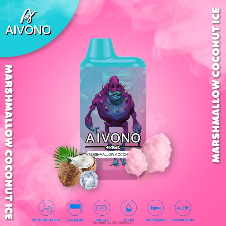 Vapeo Al Por Mayor ZFFP095 Aivono AIM MAGIC cigarrillo de caja de 5800 bocas hielo de coco de malvavisco