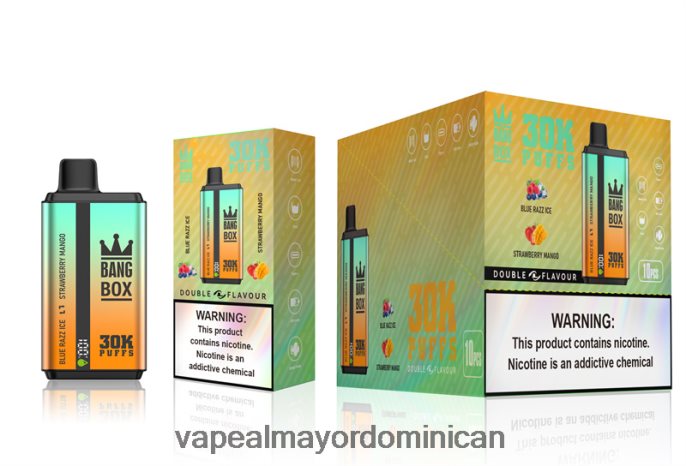 Bang Box 30000 inhalaciones de dos sabores. hielo blue razz y mango fresa 6H0X0473 Vapeo Al Por Mayor