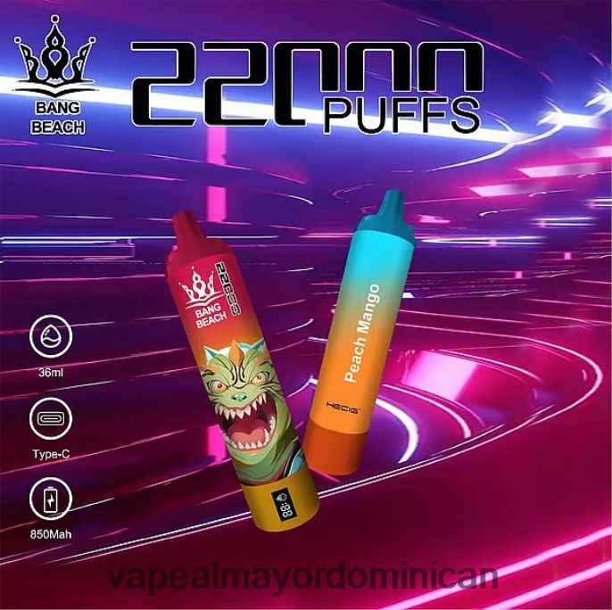 Bang Beach Pantalla inteligente de 22000 inhalaciones mango durazno 6H0X0424 Vape Desechable
