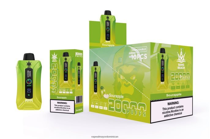 Bang Beach vape elegante de la pantalla de 20000 soplos manzana agria 6H0X041 Vape Al Mayor Dominican