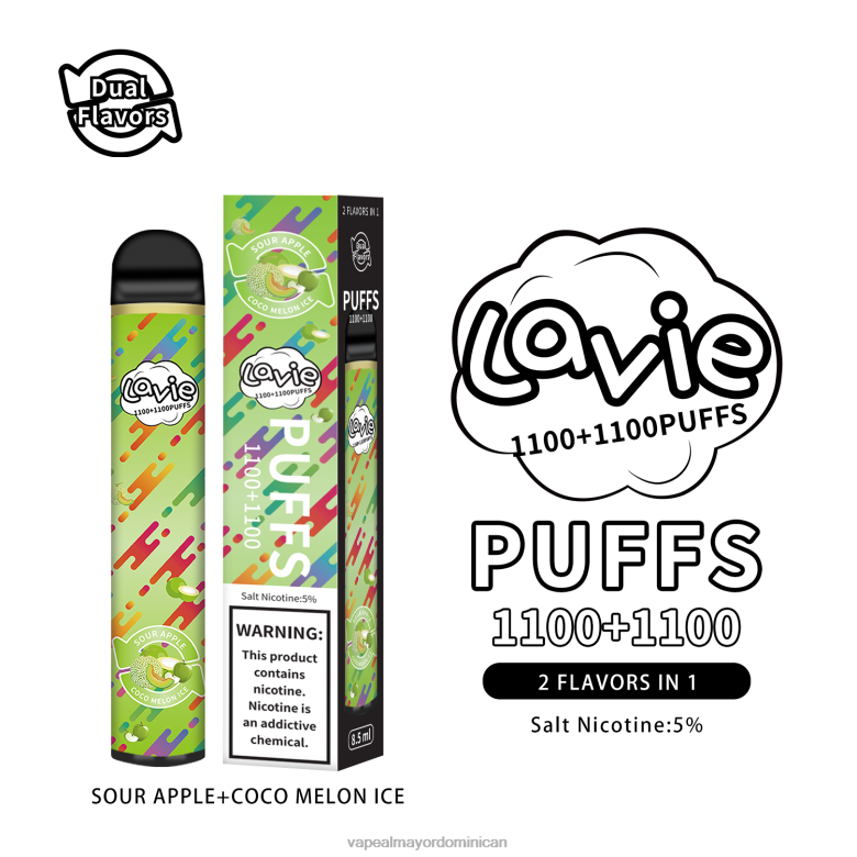 Tienda De Vapeo Al Por Mayor TFX66297 LAVIE BAR Switch 2200 bocanadas helado de manzana agria/coco y melón
