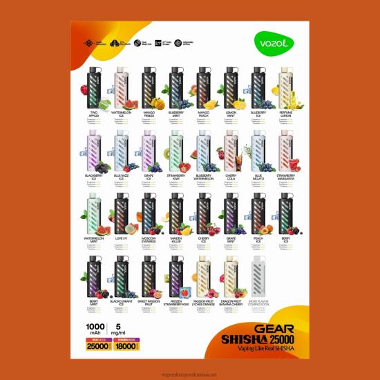 Vape Al Mayor Dominican 860401 VOZOL engranaje shisha 25000 multi