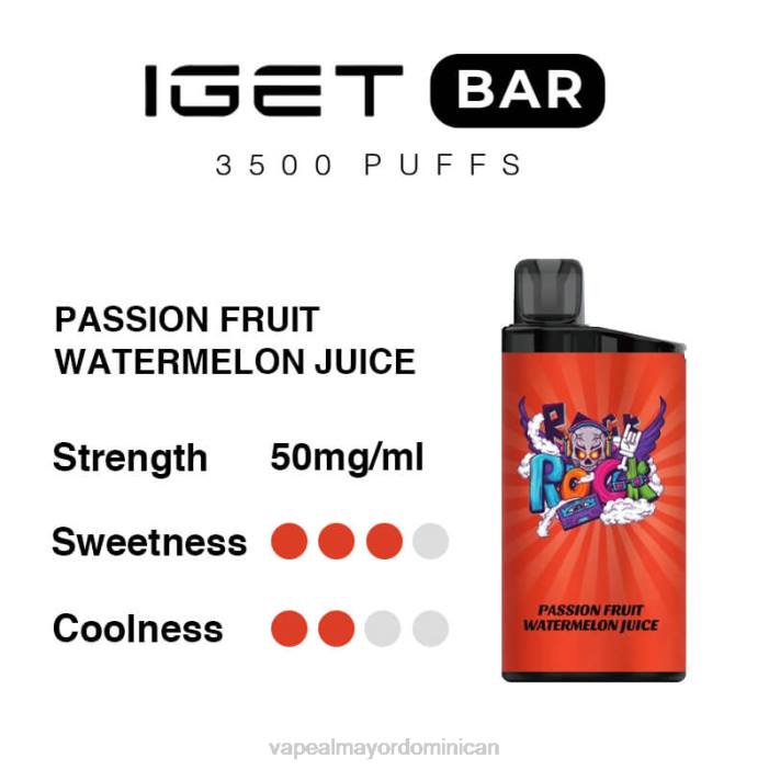 X82D97 - productos de vapeo al por mayor jugo de sandía y maracuyá IGET BAR 3500 5% nicotina
